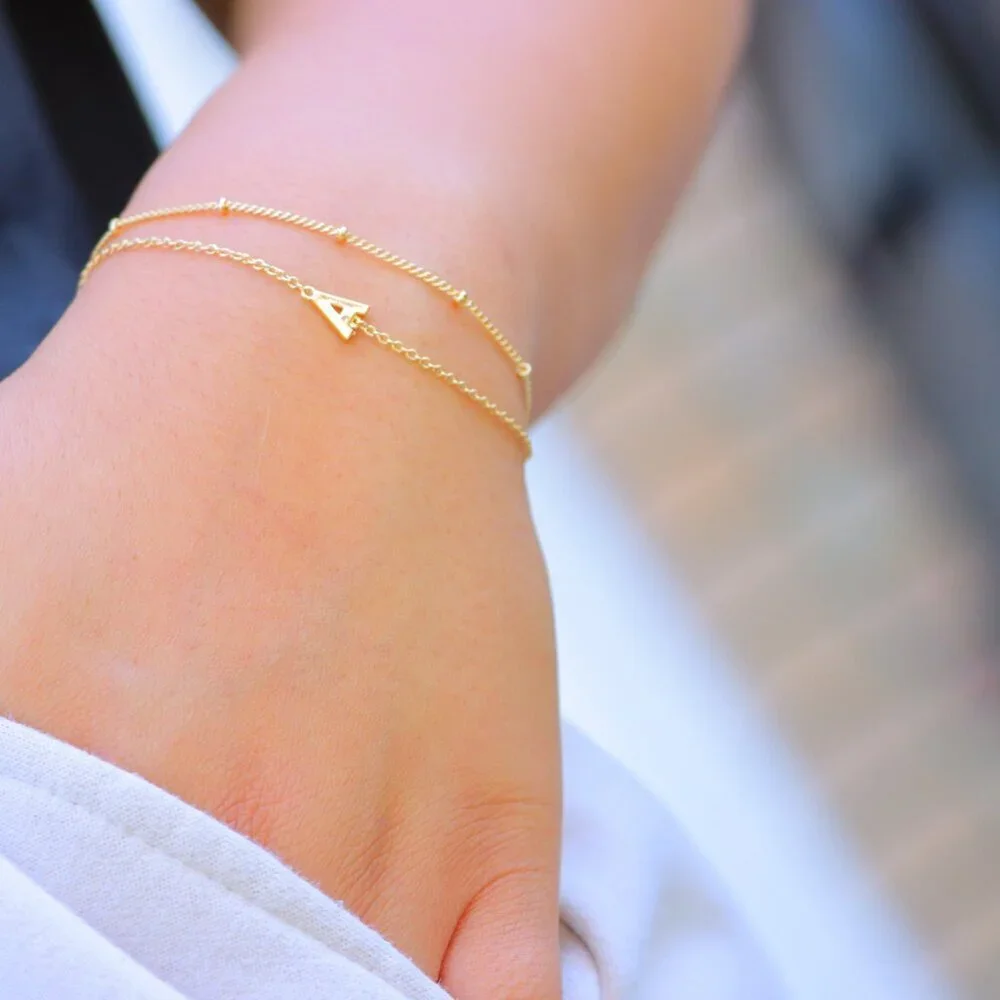 😍💛LIMITED EDITION! Letter A-Z Initial Gold Bracelet 2 Layered Chain, ELDM22188_10